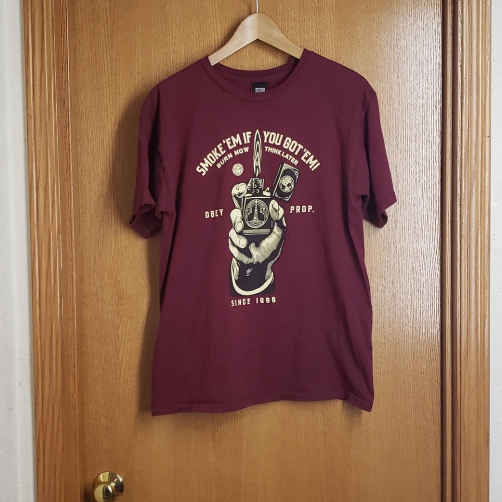 Like New Obey Men's Smoke 'Em Maroon Tee sz M